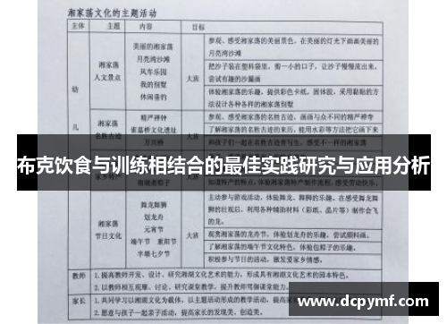 布克饮食与训练相结合的最佳实践研究与应用分析
