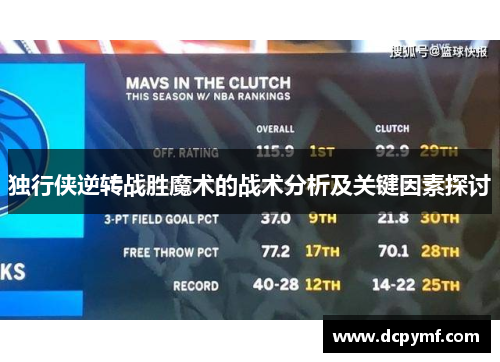 独行侠逆转战胜魔术的战术分析及关键因素探讨